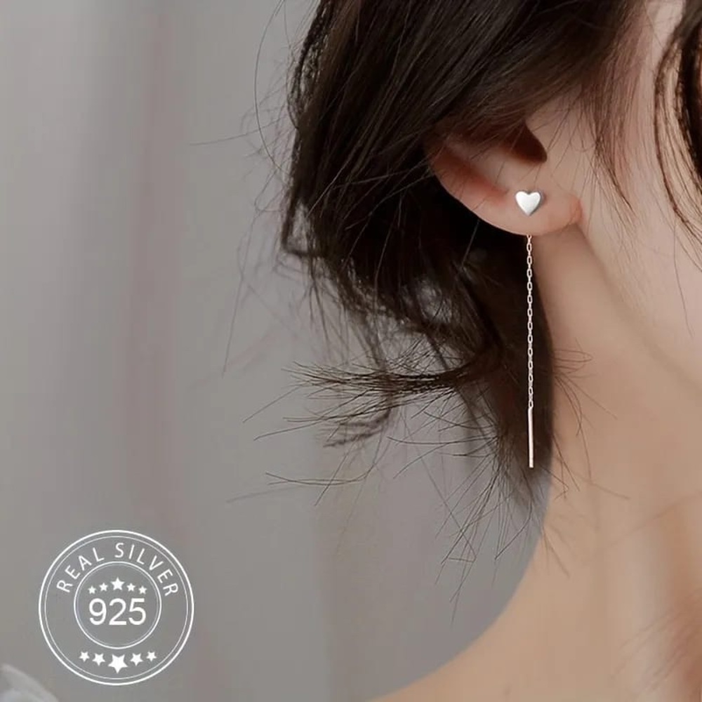 925 Sterling Silver Heart Shaped Dangle Earrings